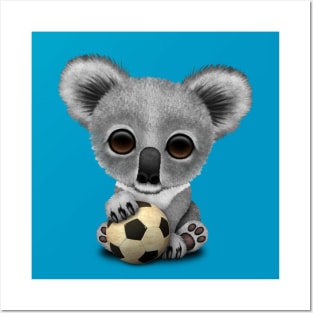 Cute Baby Koala With Football Soccer Ball Posters and Art
